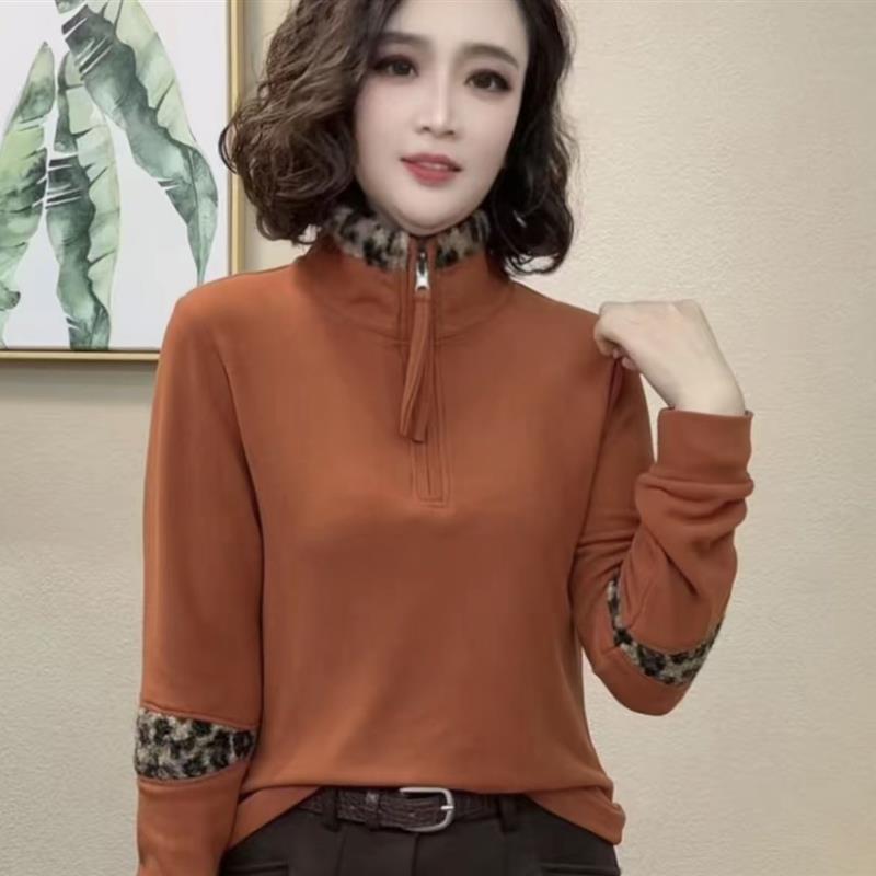 2025秋冬时尚休闲保暖套头卫衣女士拼色半拉链长袖打底保暖上衣