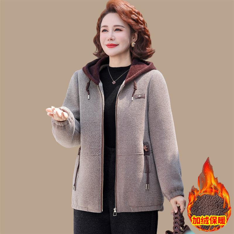 妈妈冬装水貂绒外套加绒加厚新款洋气中老年女冬季保暖毛呢子大衣