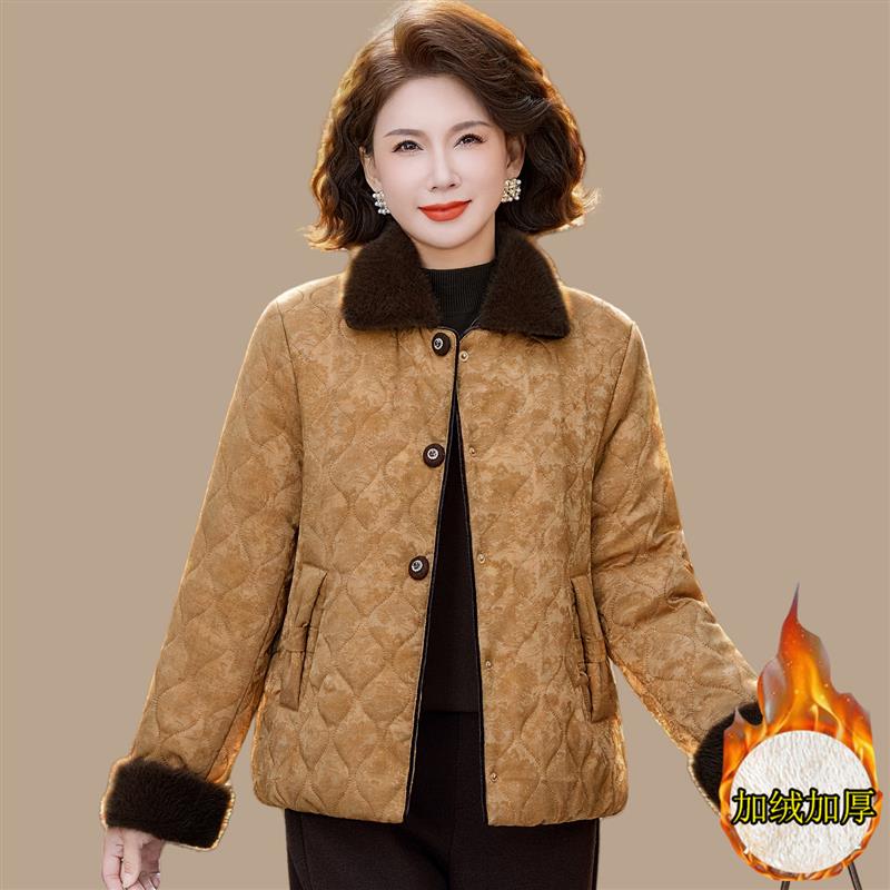 中年妈妈冬装加绒加厚棉衣服时尚中老年人女冬季新款保暖棉袄外套