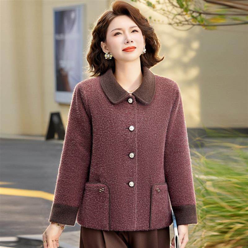 中老年人女春装翻领呢子外套洋派2026款妈妈春秋休闲毛绒上衣时尚,女装/女士精品,中老年女装,淘宝优惠券,粉丝福利购,淘宝优惠卷