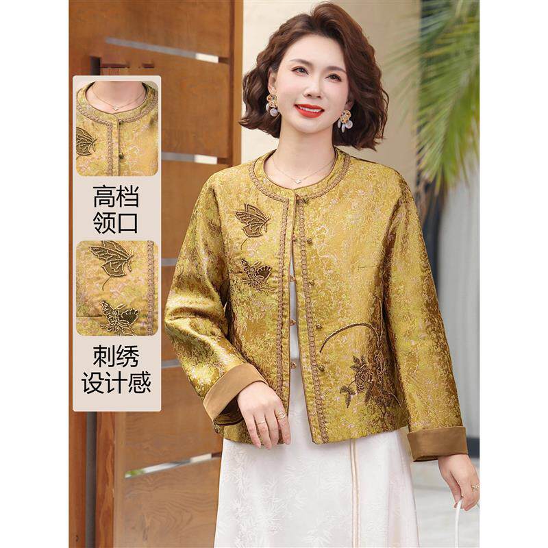 妈妈早春装外套新中式设计感上衣中老年女春秋高贵刺绣薄款夹克衫