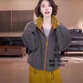 2025年冬季 新款 撞色洋气颗粒加绒加厚保暖简约防风立领厚外套女潮