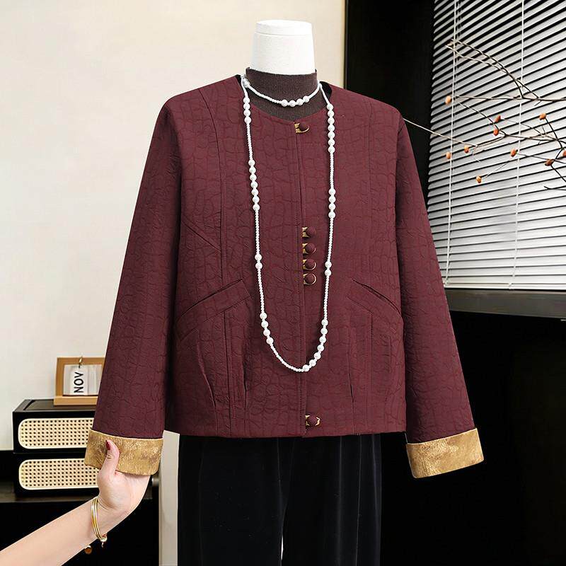 中年妈妈洋气春装国风短款外套2026新款中老年女春秋盘扣圆领外套