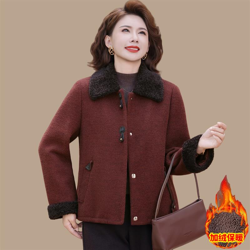 妈妈冬装毛呢子外套时尚洋气大衣中老年女冬季加绒加厚保暖上衣