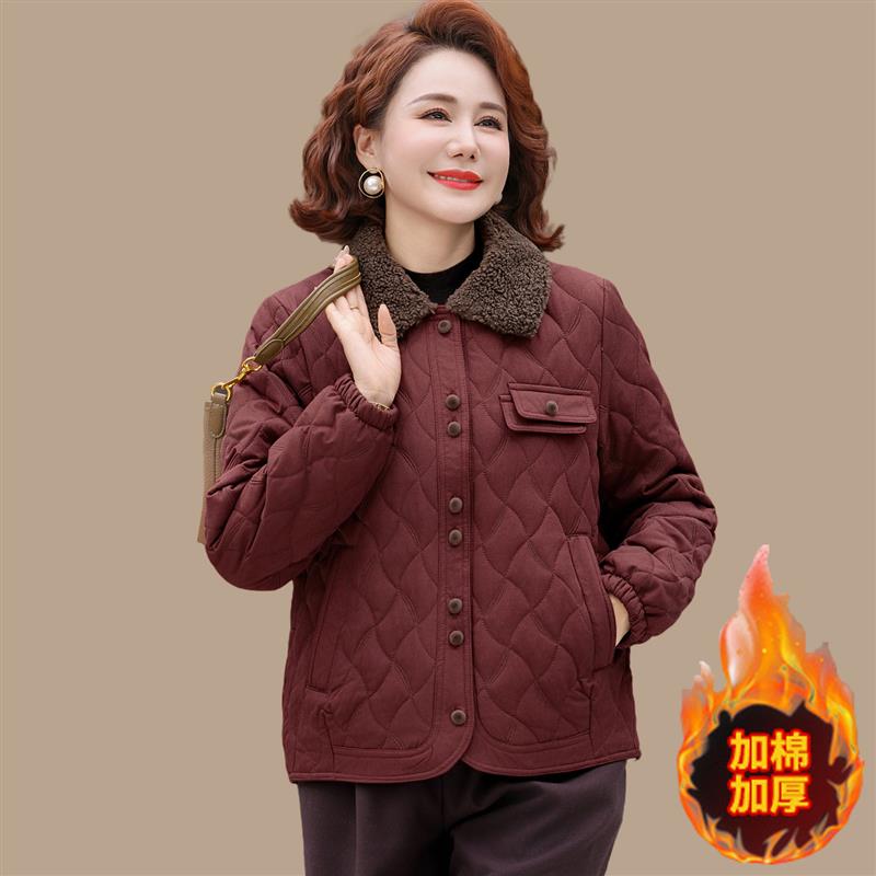 妈妈冬装加厚棉衣外套洋气棉袄新款中老年女冬季保暖棉服短款时尚