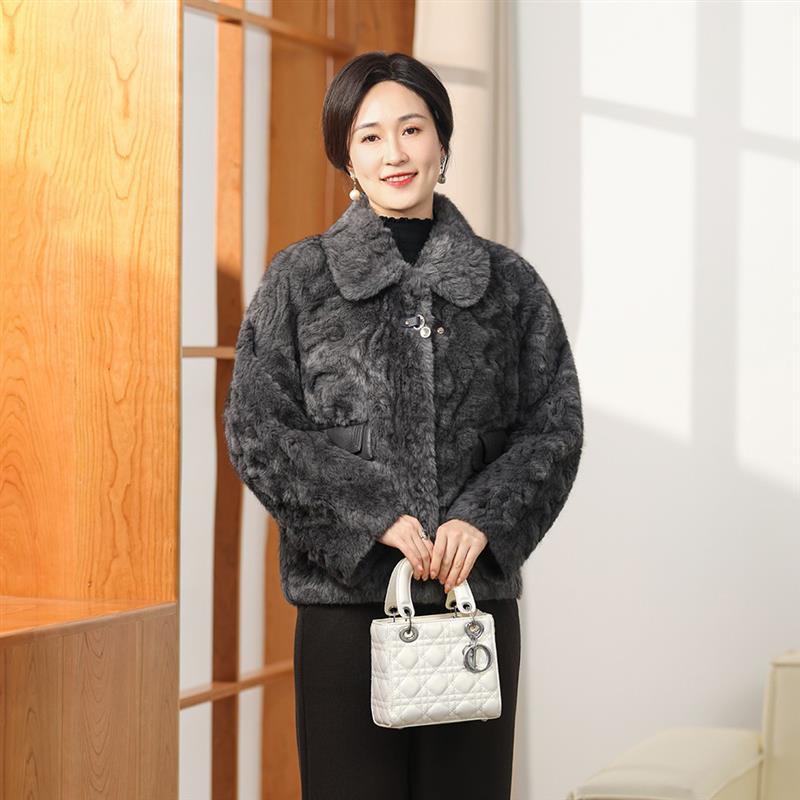 江南常规款宽松型保暖翻领中老年冬季早冬时尚休闲女装外套