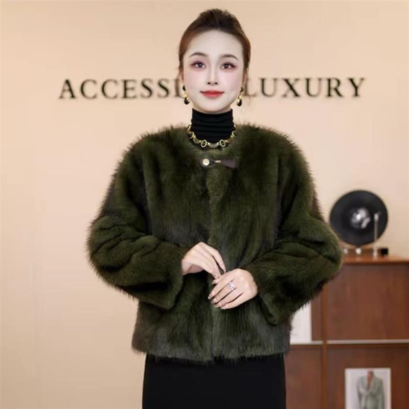 2025秋冬新款韩版仿狐狸毛皮草短款外套女士毛毛大衣时尚修身显瘦