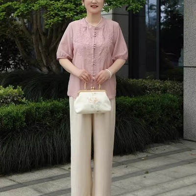 妈妈装夏季套装2025新款休闲小衫