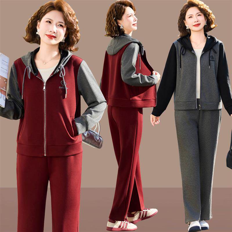 中年女士春秋新款运动套装40岁妈妈春装休闲两件套洋气上衣女春季