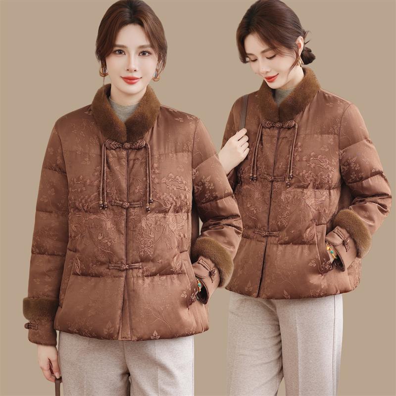 新中式妈妈冬装棉衣服加绒外套洋气时尚中老年女加厚保暖国风棉袄