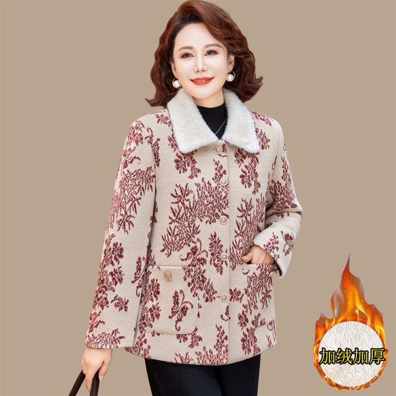 妈妈冬装加绒加厚水貂绒外套洋气保暖棉袄中老年女冬季新款棉衣服