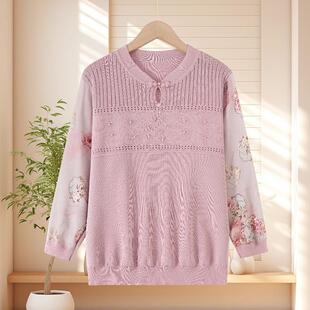 春季 中老年女冰丝八分袖 新款 洋气拼接休t恤女洋气小衫 韩版 妈妈装