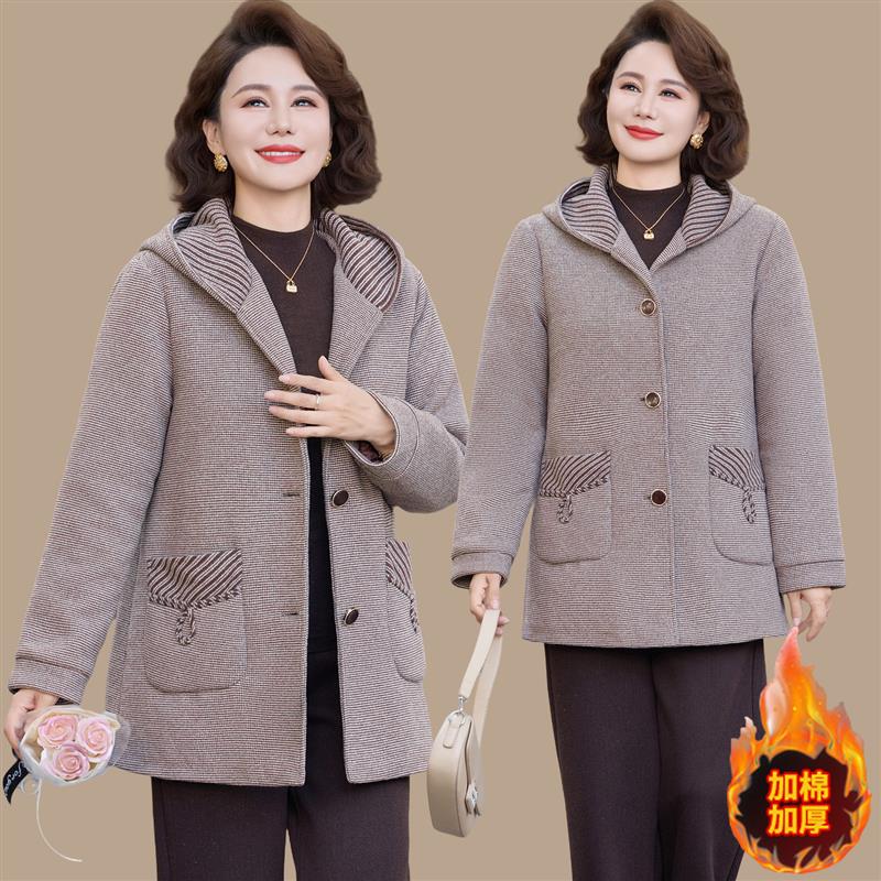 妈妈冬装毛呢外套加厚中老年人女冬季仿水貂绒大衣中长款洋气高贵