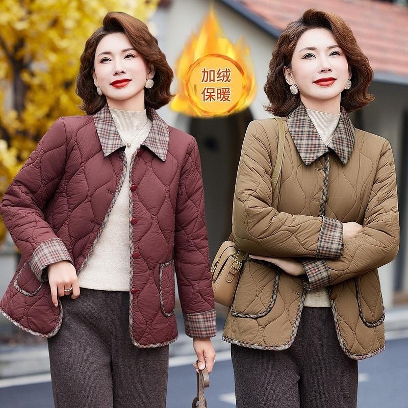 妈妈冬装棉袄加绒加厚短款
