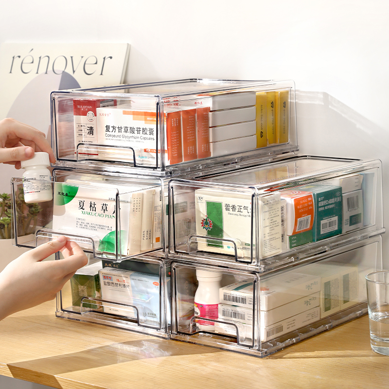 洋洋鱼药箱抽屉式透明PET收纳盒