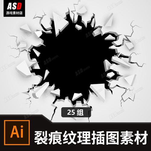 裂痕素材模板矢量图eps/ai纹理插图设计广告宣传图制作平面2d特效