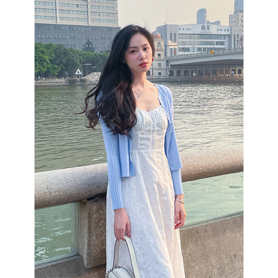 水钻扣坑条针织开衫小外套