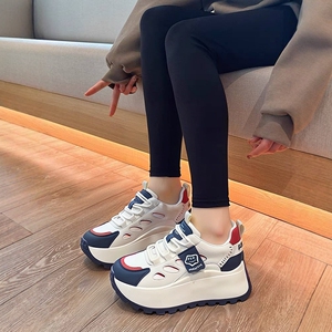 软底2025春新款隐形厚底百搭运动鞋显高内增高休闲鞋女款真皮