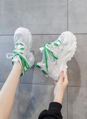 小码老爹鞋女313233绿色超高内增8cm34码小个子女鞋夏款网面透气