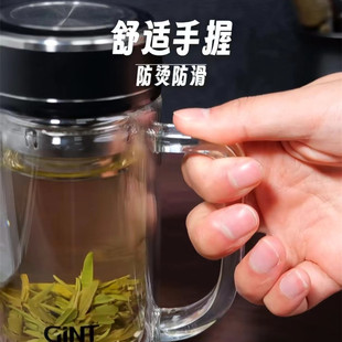 嘉特盈山双层玻璃杯带把手大容量商务办公泡茶杯男女家用水杯定制