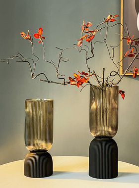 极简磨砂香槟玻璃花瓶设计师推荐软装饰品直筒插花艺摆件餐桌客厅
