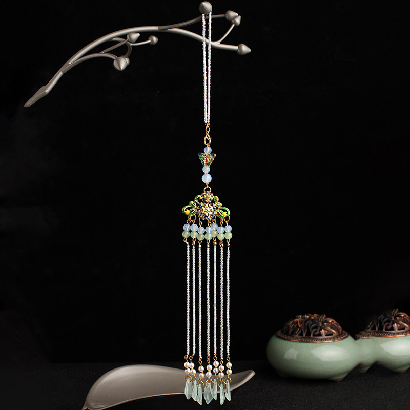 原创古风配饰烧蓝禁步腰饰汉服古装流苏挂坠饰品高品质旗袍压襟步