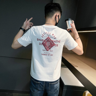 夏季纯棉短袖t恤男2022新款韩版潮流简约百搭痞帅半截袖体恤ins潮