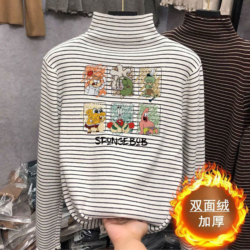 男女童条纹德绒打底衫卡通上衣