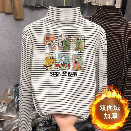 男女童条纹德绒打底衫卡通上衣