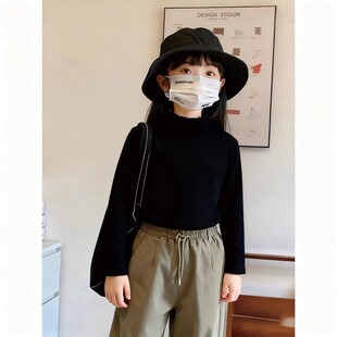 2025新款纯色红色儿童德绒打底衫长袖t恤男童秋冬半高领保暖上衣