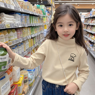 女童双面德绒打底衫内搭秋冬中大儿童加厚T恤男童半高领保暖上衣