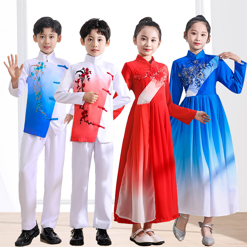 儿童大合唱演出服装学生诗歌朗诵表演爱国演讲礼服诵读红色演出服