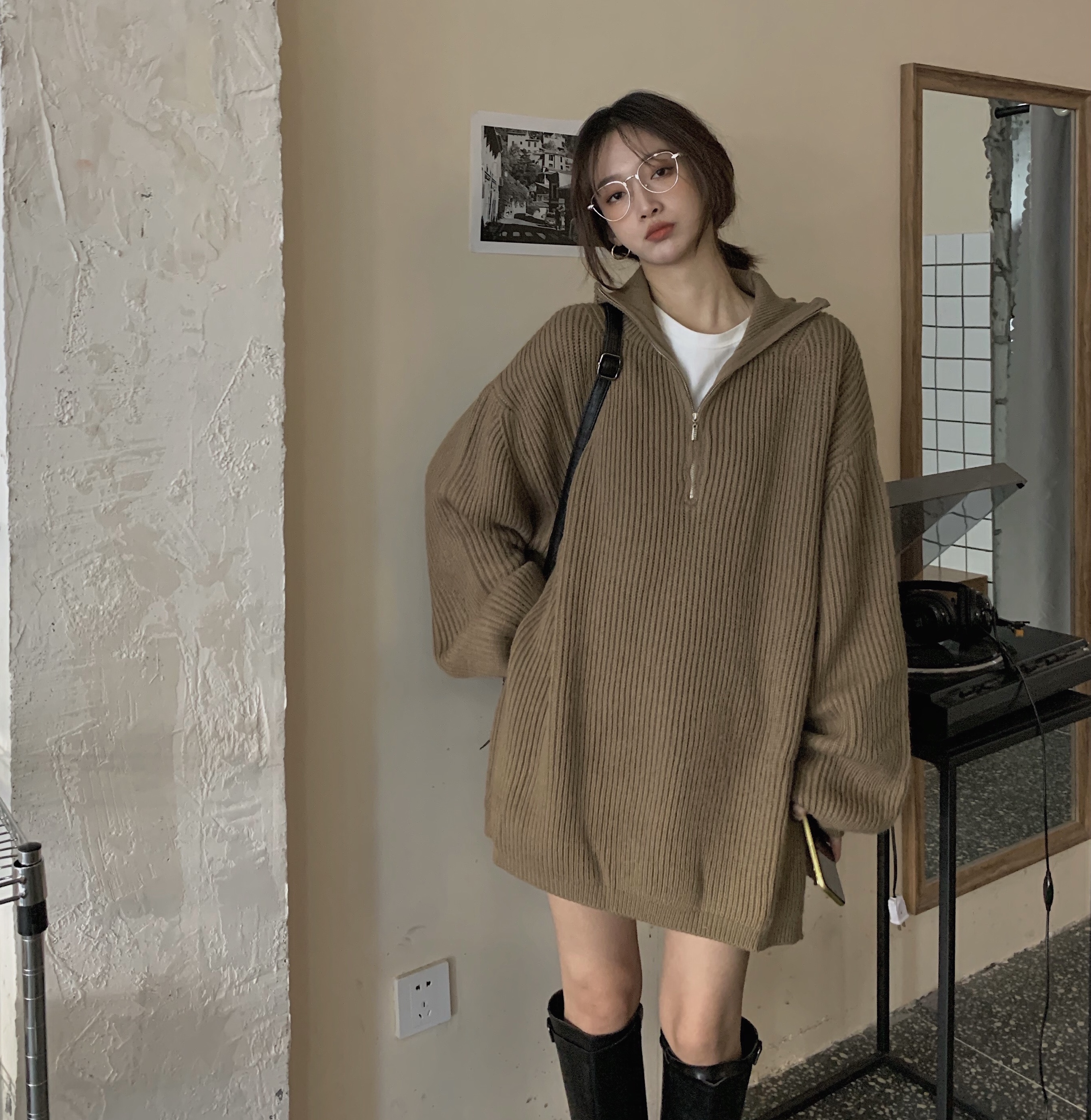 厚手ヘッダージッパーハイネックミディアムニットゆったり外着着着だるい風レトロセーター女秋冬,タオバオ代行専門店 - アリババ・タオバオの仕入代行なら代行奈奈