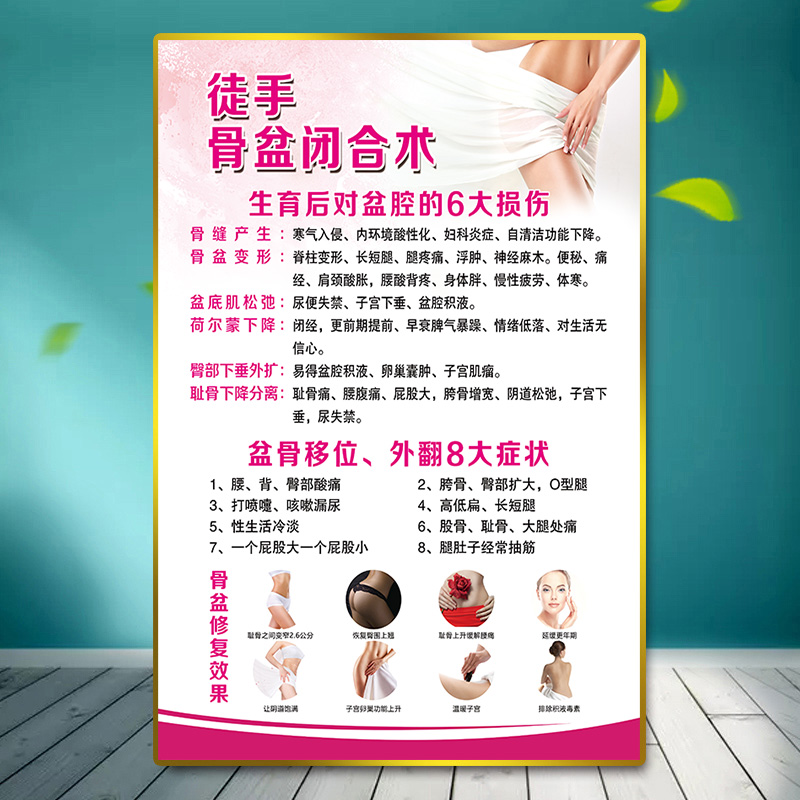 徒手骨盆闭合修复产后康复海报私处保养广告满月发汗催乳宣传挂图