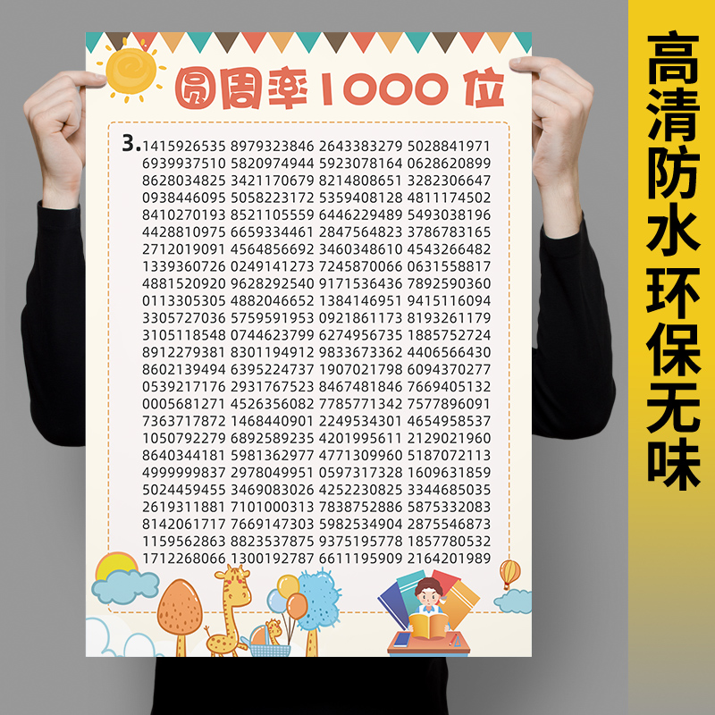 圆周率表1000位派π常数墙贴小学数学几何图形计算公式海报挂图