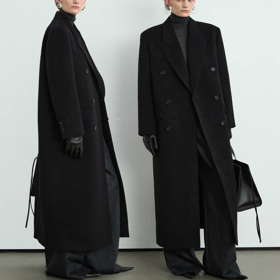 黑色双面羊绒外套女冬季西装大衣