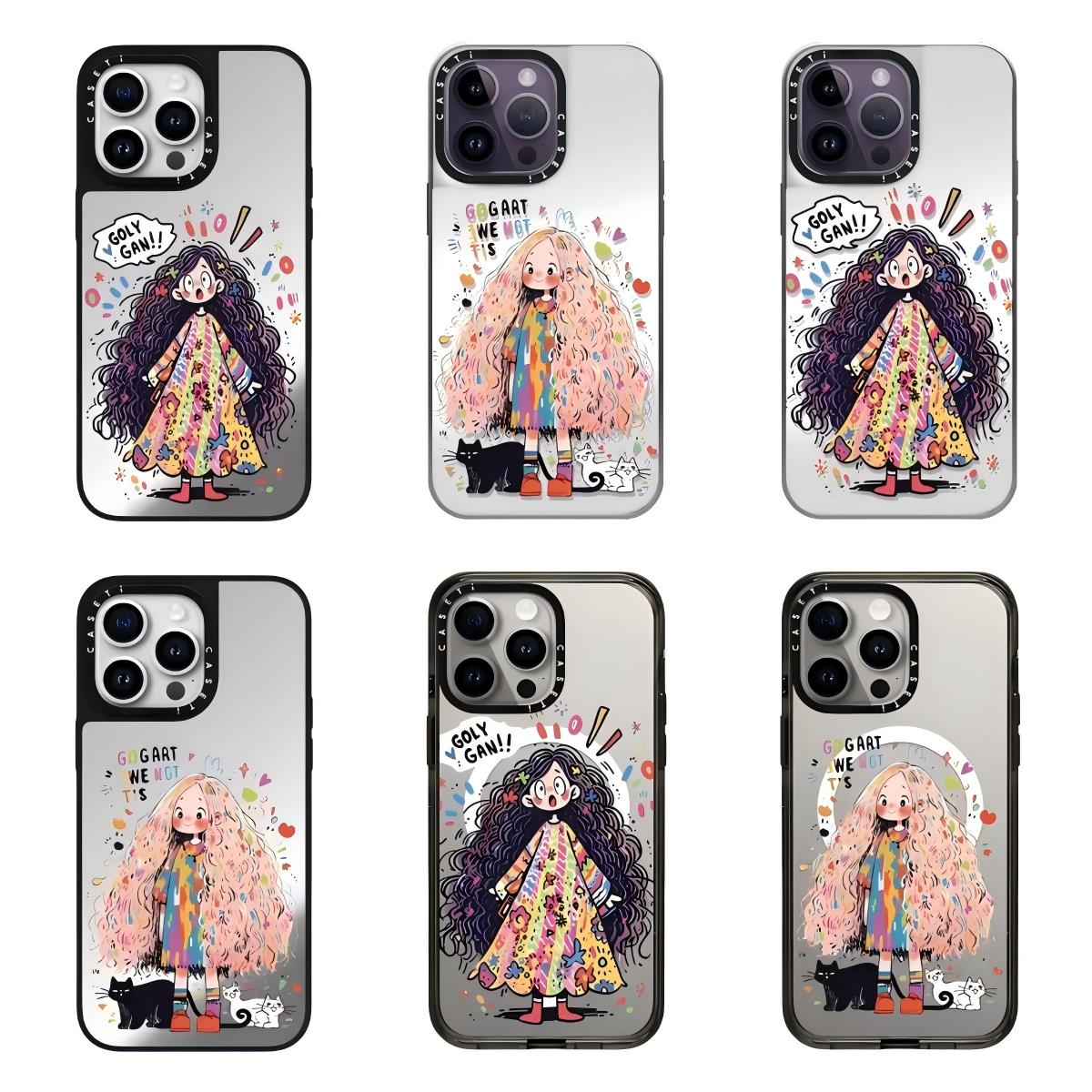 caseti手机壳联名可爱透明涂鸦手绘卷发女孩适用苹果iPhone16pro max 14 17promax网红磁吸保护套华强北代购