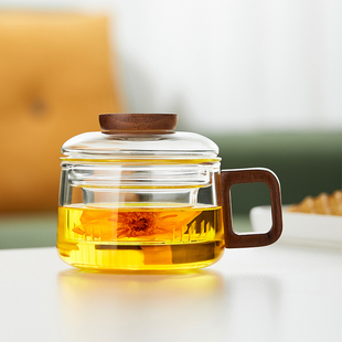 高硼硅透明帶蓋喝水小泡茶杯 玻璃杯帶把手耐高溫茶水分離2025新款