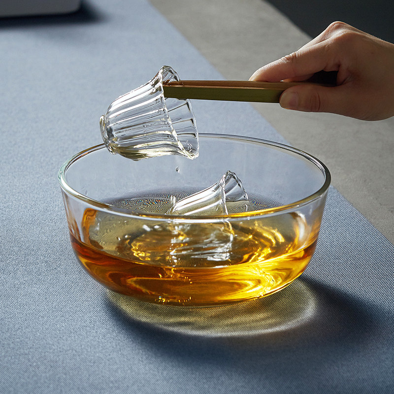 玻璃茶洗加厚大号沙拉水果碗带盖消毒笔洗茶渣桶家用水盂茶道零配