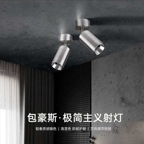 中古风包豪斯明装射灯7W10W12W万向可调客厅餐厅背景墙镍色吸顶灯