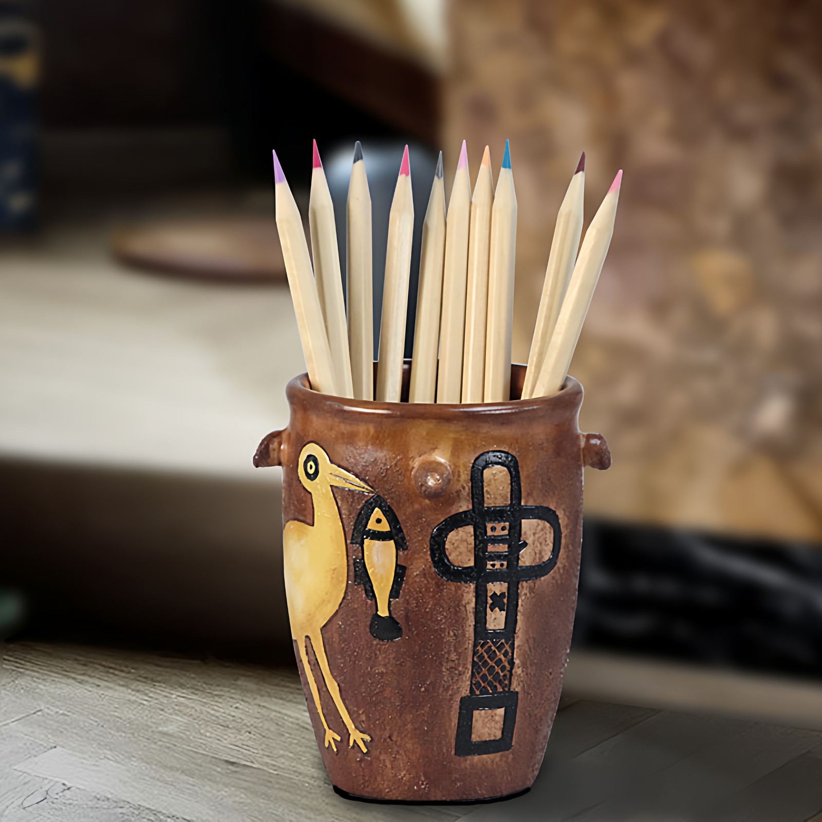 石斧陶瓷仿古风桌面文创笔筒