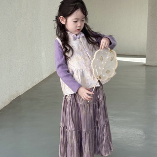 国风马甲半身裙三件套套装 女童秋新款 中秋儿童新中式 2025新款 套装