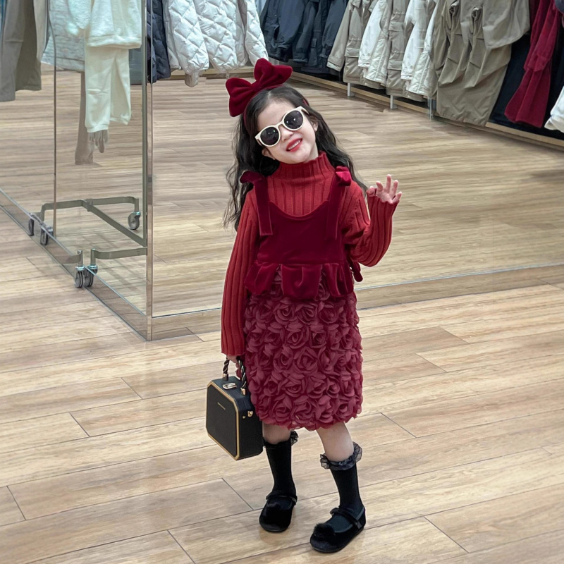 2025冬季新款韩版童装女童花瓣网