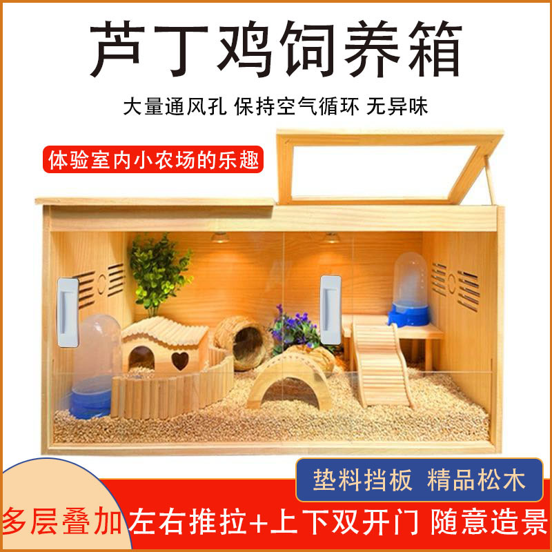 芦丁鸡平顶饲养箱恒温育雏一体加大鹦鹉仓鼠多种宠物精品松实木笼