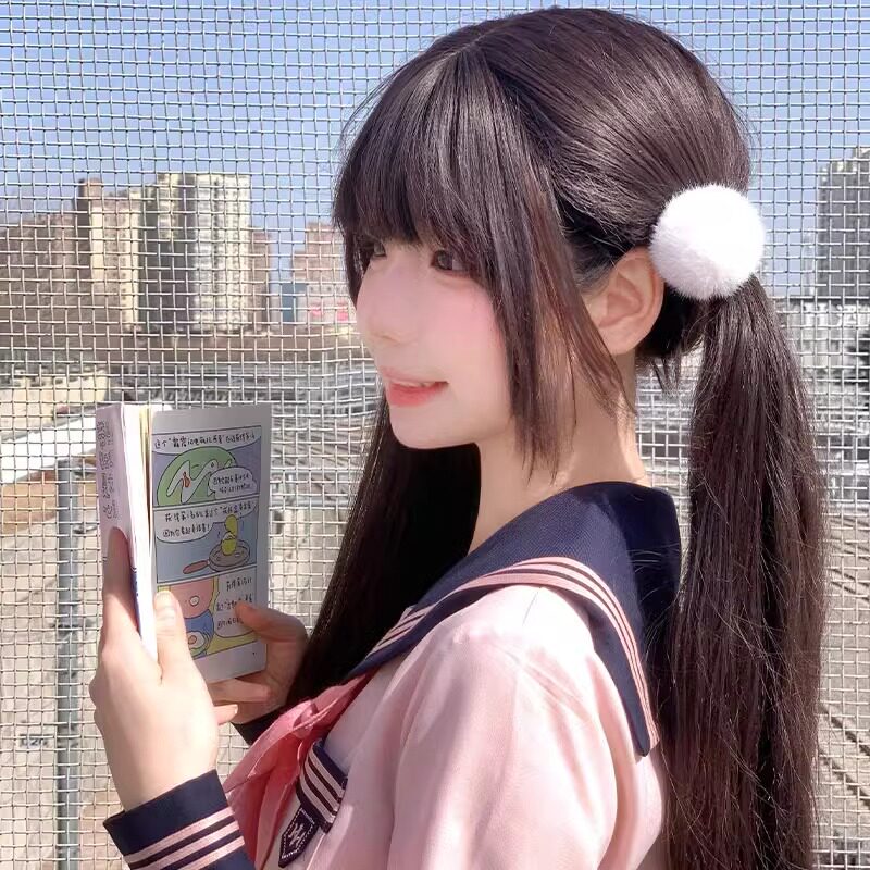 发圈白色毛球可爱毛绒发绳秋冬发饰少女双马尾扎头发皮筋头饰头绳