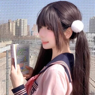发圈白色毛球可爱毛绒发绳秋冬发饰少女双马尾扎头发皮筋头饰头绳