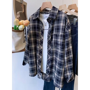 潮流格子衬衫长袖春秋季男生2026新款男装韩版男士衬衣外套男款