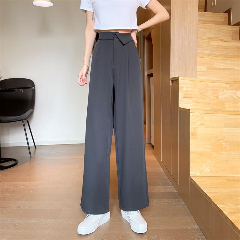 Real shot / real price Korean design irregular high waist thin drape loose versatile wide leg pants suit pants