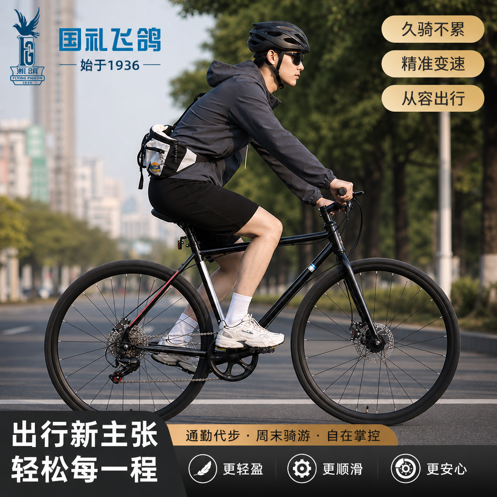 飞鸽平把公路自行车碟刹变速单车