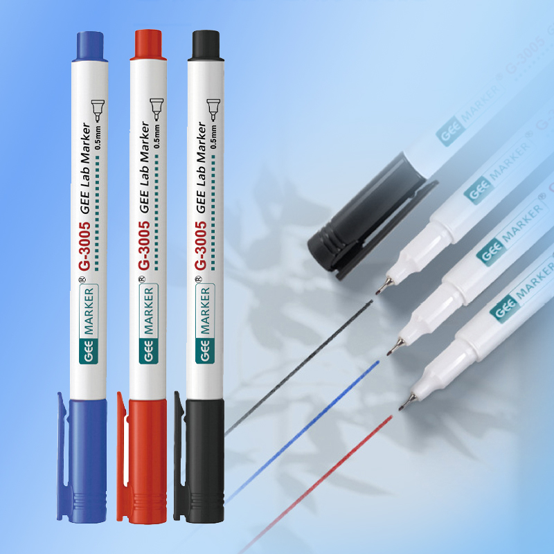 G-3005防酒精记号笔油性针头速干防水黑红蓝极细塑料实验室马克笔